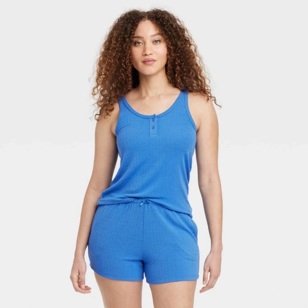 Auden Women Pointelle Henley Tank Top and Short Pajama Set